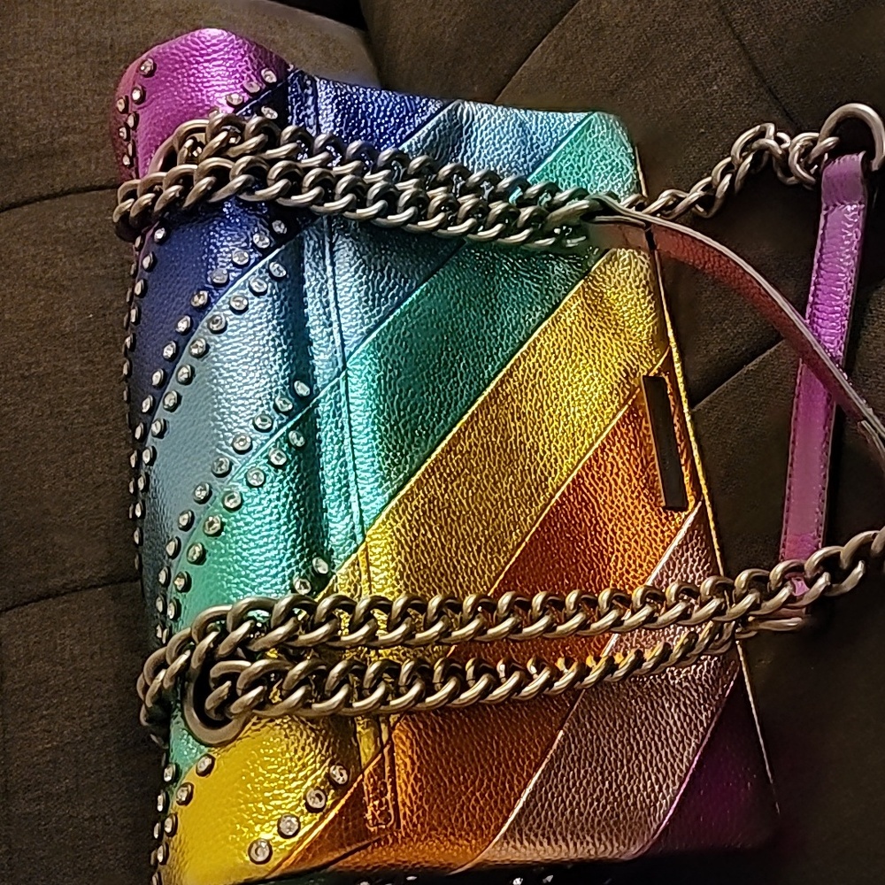 Kurt Geiger Metallic Rainbow Diagonal-Panel Shoulder Bag - Picture 7 of 8